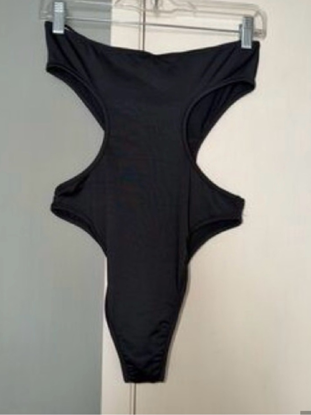 SHEIN Black Side Cutout High Cut Bodysuit Size L NWT